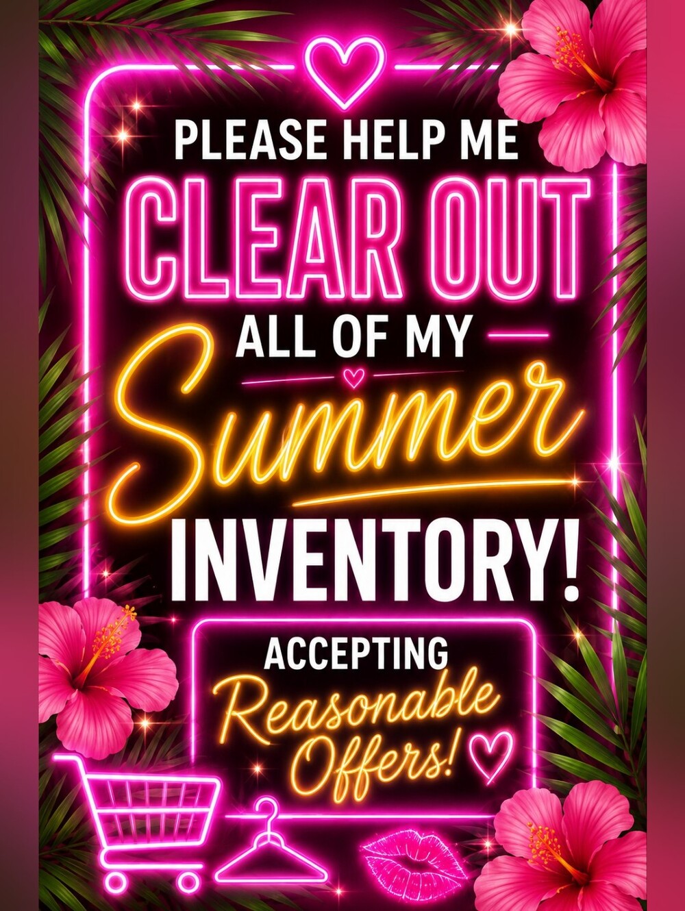 Neon Pink & Yellow Summer Inventory Party Sign - Unbranded